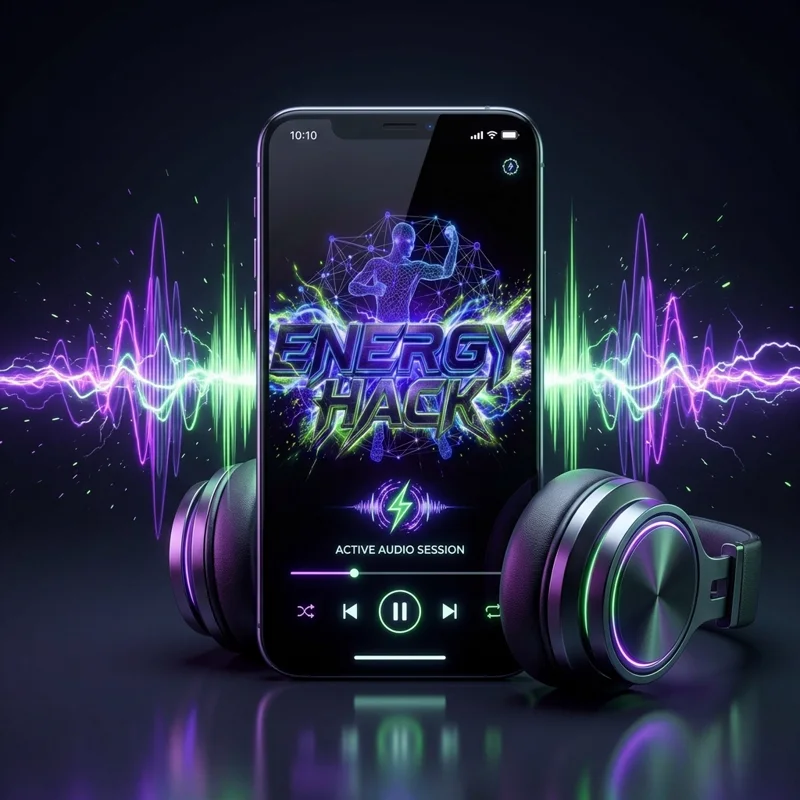 Energy Hack aberto no celular com fones de ouvido
